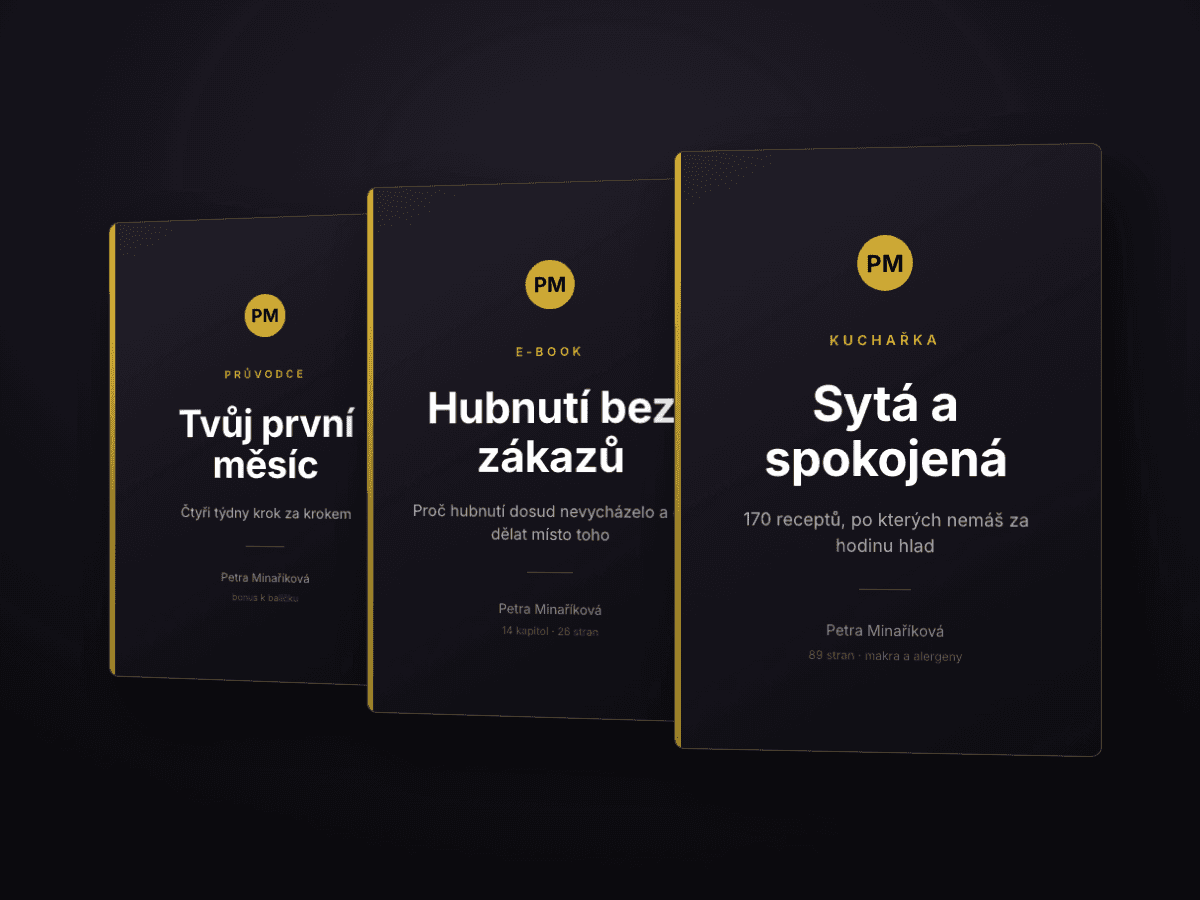 E-book Hubnutí bez zákazů, kuchařka Sytá a spokojená a průvodce Tvůj první měsíc